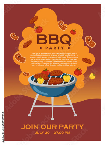 barbecue grill posters. BBQ party invitations for summer outdoor picnic BBQ time. Illustration bbq picnic poster template