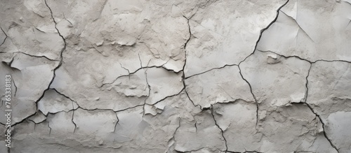 An up-close view of a white wall showing signs of wear with visible cracks and peeling paint