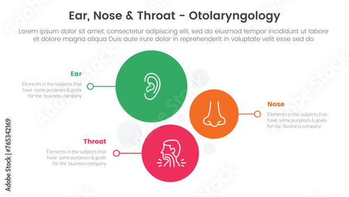 ent health treatment disease infographic 3 point stage template with vertical circle stack direction for slide presentation