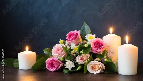 flowers and candles for soul s day on a dark black gradient background