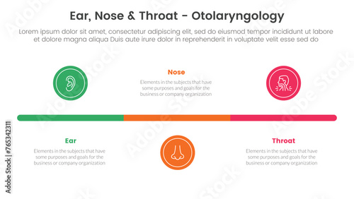 ent health treatment disease infographic 3 point stage template with small circle timeline horizontal for slide presentation