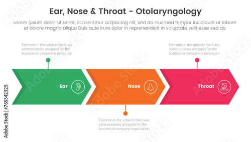 ent health treatment disease infographic 3 point stage template with arrow right direction horizontal line for slide presentation