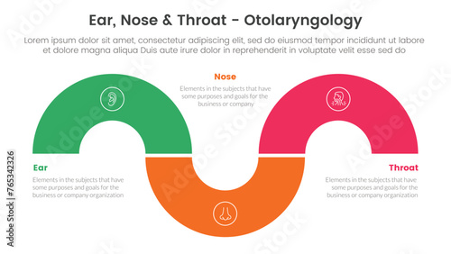 ent health treatment disease infographic 3 point stage template with circular shape half circle up and down for slide presentation