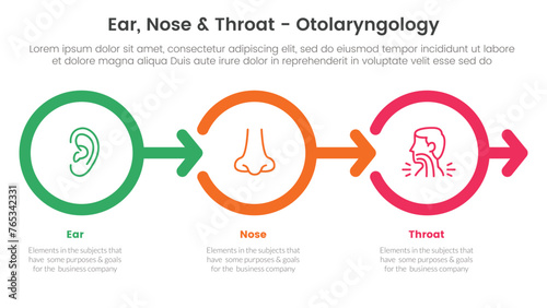 ent health treatment disease infographic 3 point stage template with outline circle right arrow direction for slide presentation