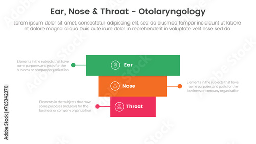 ent health treatment disease infographic 3 point stage template with rectangle block pyramid backwards structure for slide presentation