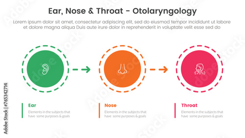 ent health treatment disease infographic 3 point stage template with circle and arrow right direction for slide presentation