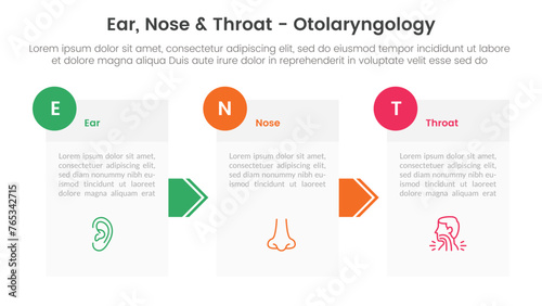 ent health treatment disease infographic 3 point stage template with box information and arrow direction for slide presentation