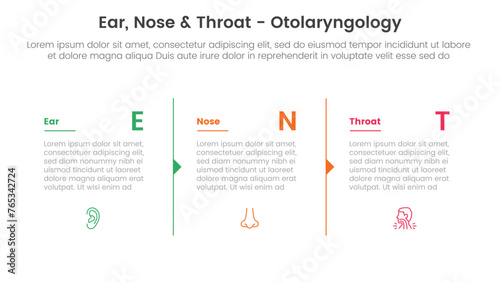 ent health treatment disease infographic 3 point stage template with column separation with arrow outline for slide presentation