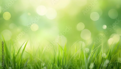 natural abstract soft green defocused sunny background with grass and light spots spring easter backdrop with copy space