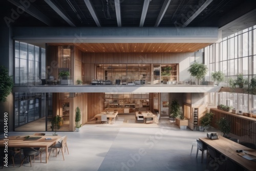 architect's workplace with architectural project blueprints on the table