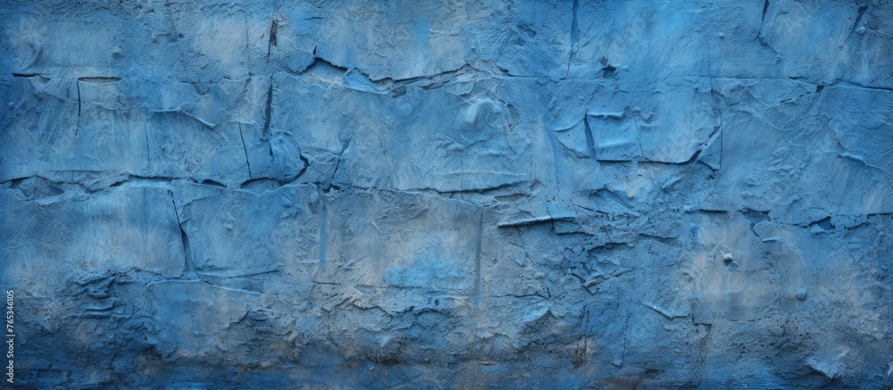 An electric blue wall with a unique pattern of cracks resembling a frozen natural landscape. The icy texture looks like a polar ice cap with liquid running down it