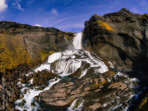 Fototapeta Naklejka Na Ścianę i Meble -  waterfall in the mountain Iceland Fish-eye view 
