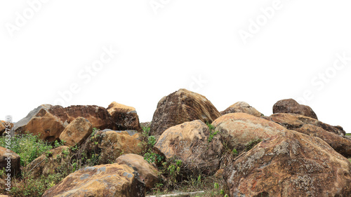 collection of large rocks isolated on white background