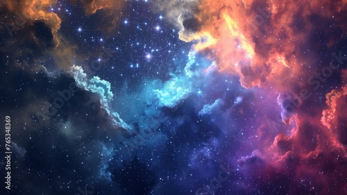Vivid cosmic clouds and starry space image - This image captures the breathtaking expanse of space with vibrant cosmic clouds and twinkling stars