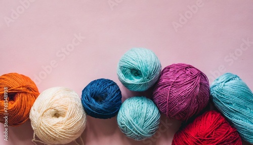 using various threads for knitting isolated pastel background copy space