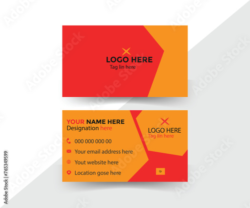 business card template design orange and red color business card