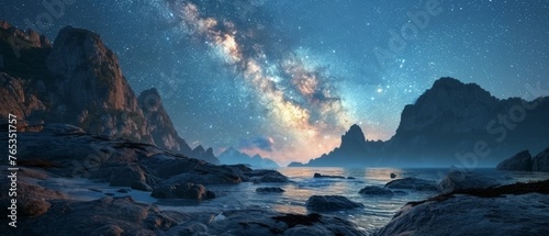 Milky Way and Sea islands in Phang Nga Province at nigh. Generative AI © GenerativeAIpicture