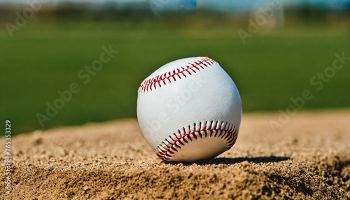 a white leather baseball sits quietly on the pitcher s mound