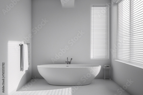 Stylish bathtub in modern style, modern bathtub near white wall in bathroom interior © lin