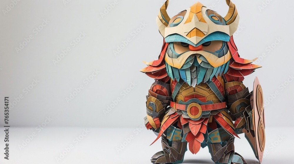 Meticulously folded papercraft gnome knight armor, standing tall and fearless, Pop art
