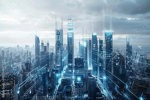 A futuristic cityscape with advanced technology integrated into buildings