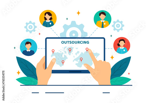 Outsourcing Business Vector Illustration with Idea of Teamwork, Company Development, Investment and Project Delegation in Flat Cartoon Background