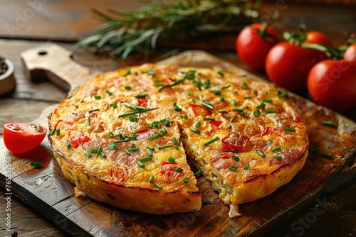Spanish omelette with potatoes and onion, typical Spanish cuisine. Tortilla espanola. © Vasiliy