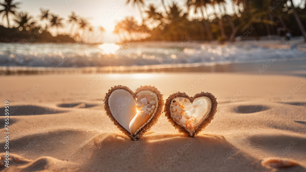 Heart Symbol On a Sand Of Beach. Romantic composition. AI generated image, ai Heart Symbol On a Sand Of Beach. Romantic composition. AI generated image, ai