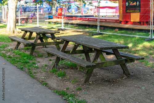 Picnic table in a public park during spring season © Mounir