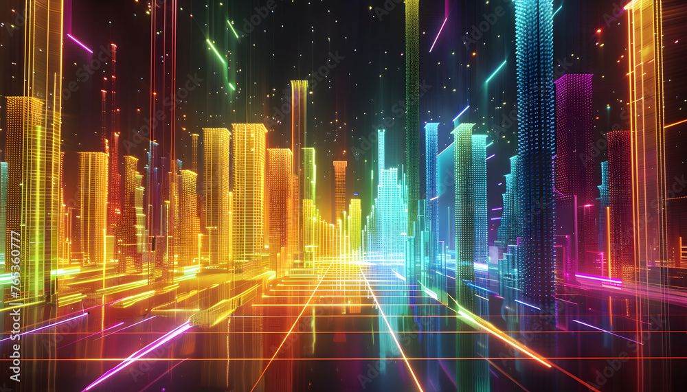 Abstract background image Neon lights show the growth of stocks. Abstract background image Neon lights show the growth of stocks.