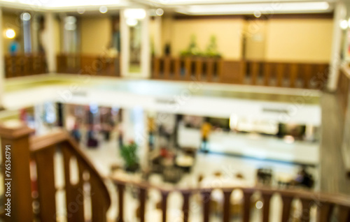 Blur image of hotel reception with bokeh on day time