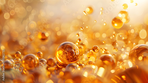 Close up liquid bubbles on a white background, in the style of light brown and gold, industrial and product design, youthful energy. suitable for skin care design, product photography style, texture 