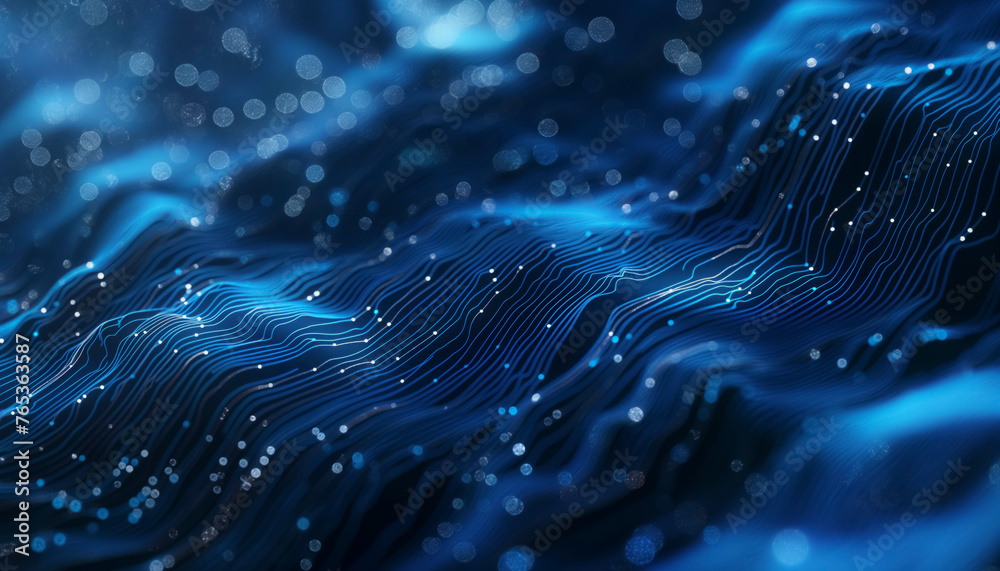 Futuristic digital wave energy flow in blue abstract background, A blue ...