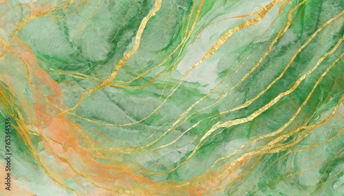 abstract watercolor paint background illustration painting soft pastel green and orange color and golden lines with liquid fluid marbled paper texture banner texture