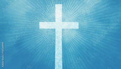light cross on blue textured sun background ready for your text useful for a worship slide background