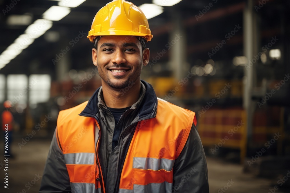 young professional heavy industry engineer wearing hat and safety vest in industrial factory young professional heavy industry engineer wearing hat and safety vest in industrial factory