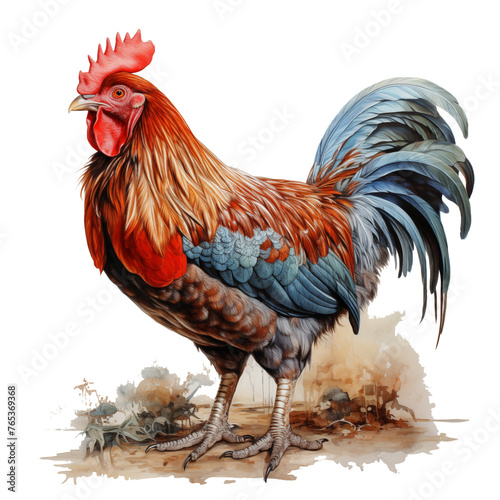 Watercolor clipart Rooster PNG file, transparent background.