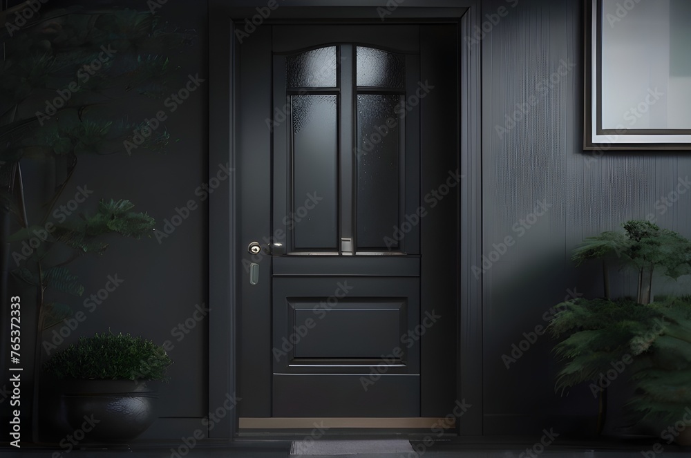 Closed wooden main door of modern and luxury minimal home. Closed wooden main door of modern and luxury minimal home.