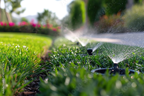 Irrigation systems such as drip irrigation, soaker hoses, and sprinkler placement based on plant types and water requirements.