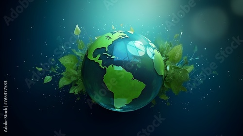  Beautiful Blue globe on the ground with decorating in summer season background. Beauty in nature and World Earth Day concept. Generative AI Pro Photo 