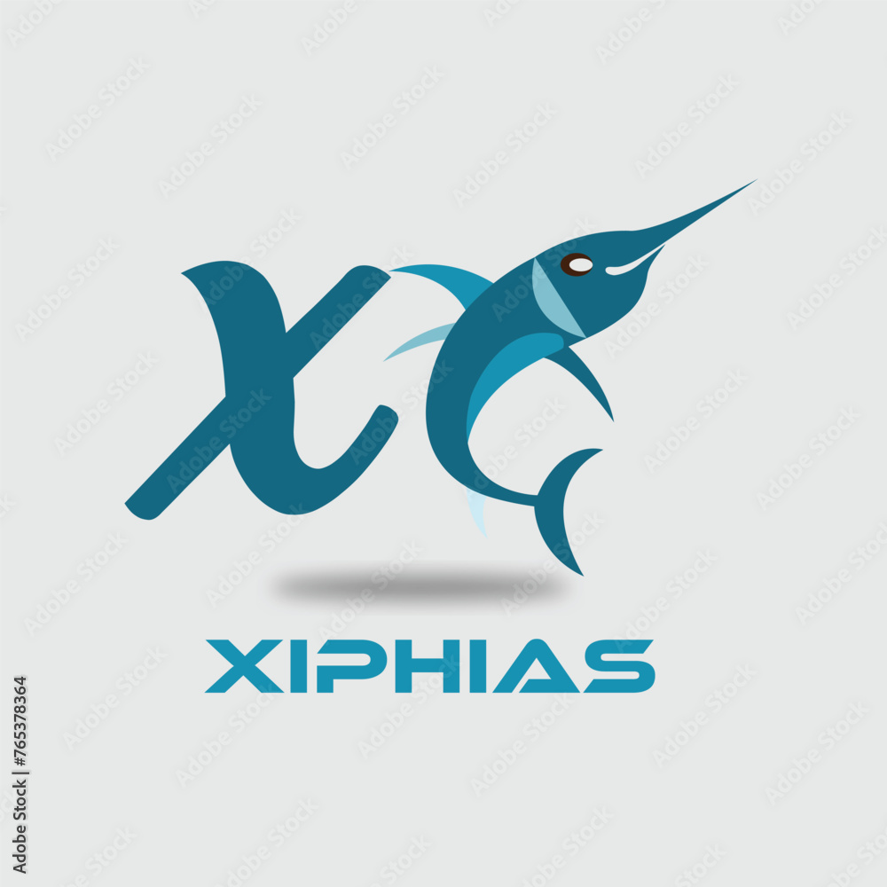 Alphabet X For Xiphias Vocabulary School Reading Lesson Cartoon Illustration Vector Clipart Sticker