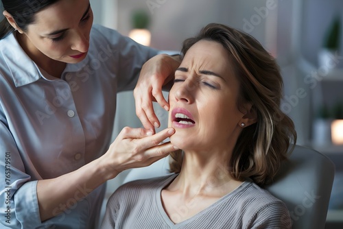 dentistry toothache white woman at a dental painful dentist visit
