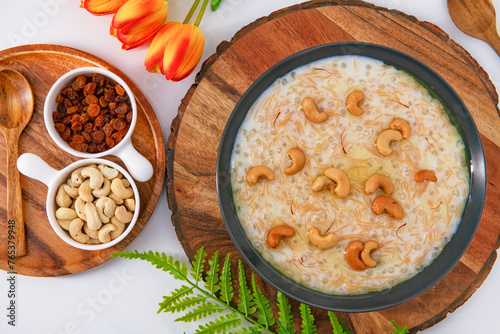 Indian sweet dish prepared during special occasion with vermicelli, Sabudana and dry nuts called pal payasam in south india..