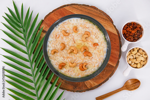 Indian sweet dish prepared during special occasion with vermicelli, Sabudana and dry nuts called pal payasam in south india photo