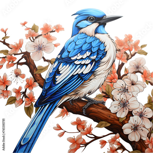  t-shirt printing desine cartoon Blue Jay multicolored on isolated background photo