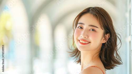 Beautiful Asian Woman on Blurry Background 16:9
