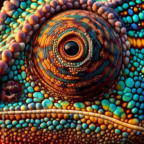close up of chameleon's vibrant skin