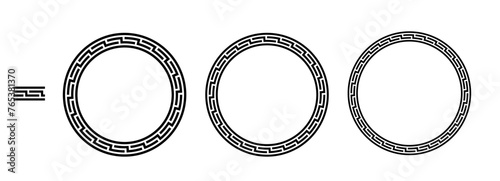 Greek circle frame, decorative border, vintage ornaments with seamless pattern vector illustration	