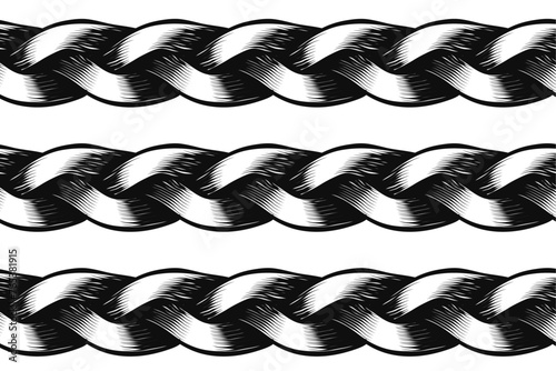 pattern chevron weave braids black and white. strands of rigging vector illustration. editable brush stroke.