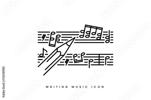 pencil with note music song writer icon design vector illustration. light line style design in black colors. can used to logo or symbol.